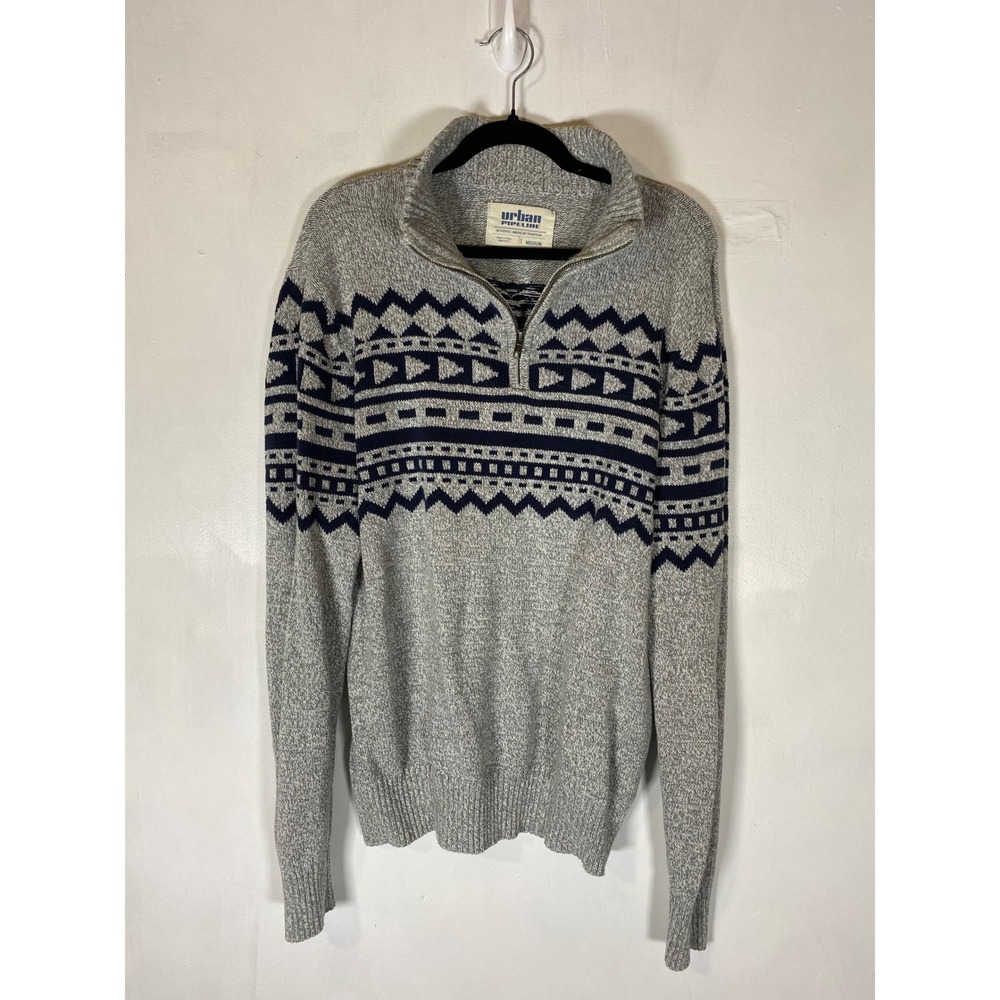 Urban Pipeline Nordic Quarter Zip Sweater Gray Fair Isle Cotton Blend Medium